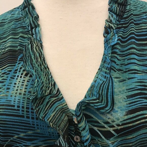 CATO GREEN SHADES SILKY SHEER LINED ELASTIC RUFFLED TOP SIZE XL    B2 - Picture 8 of 9